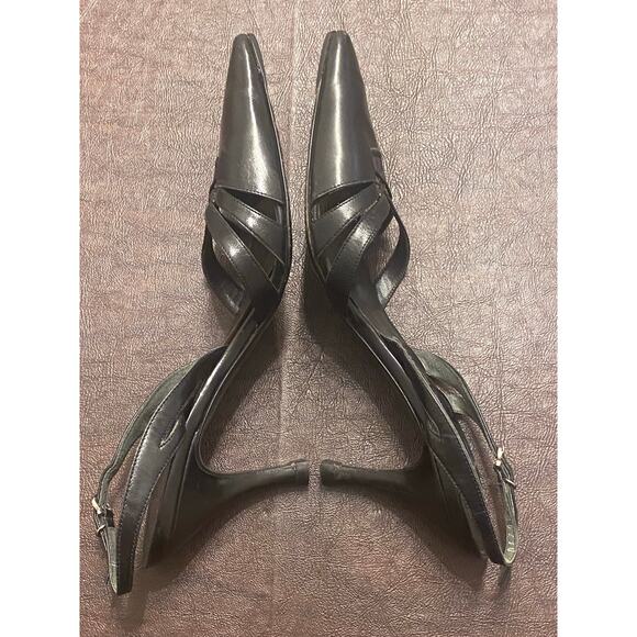 Salvatore Ferragamo Black Strappy Pointed-Toe Slingback Heels Made in Italy Sz 6 - Picture 6 of 11